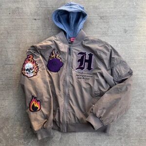 Ring of Fire Tan Bomber Jacket with Patches
